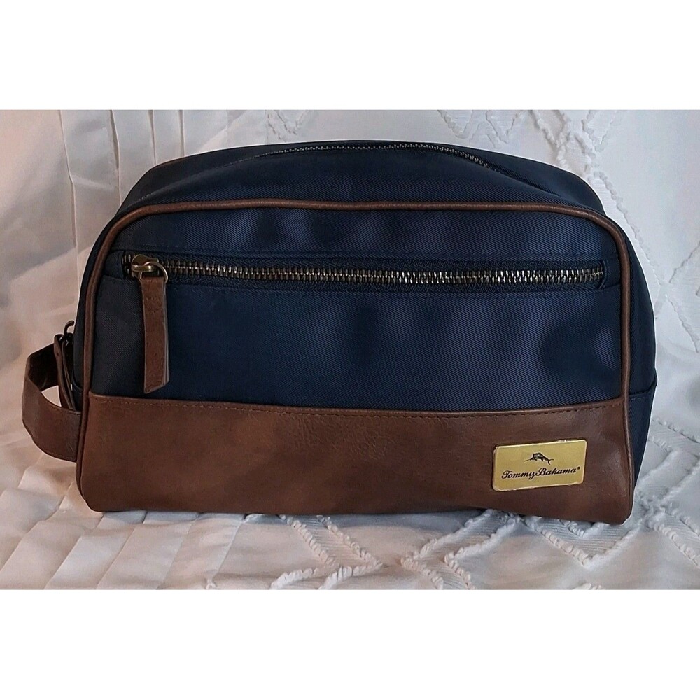 Tommy Bahama Men Blue Toiletry Shaving Travel Bag Leather Nylon Resort Vacation